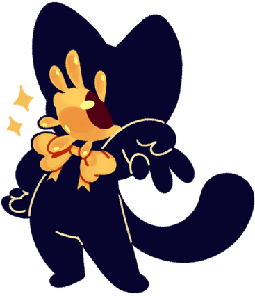 My persona, a black cat cyclops, doing the meme pose with the dog doing a peace sign.